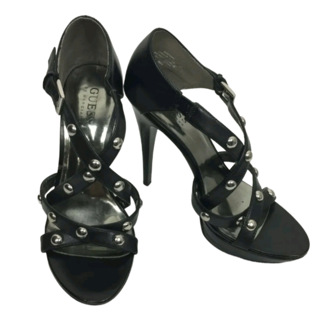 Guess by Marciano Heels Sz 8.5M Vashti Sandals Studs Black Straps Open Toe Party